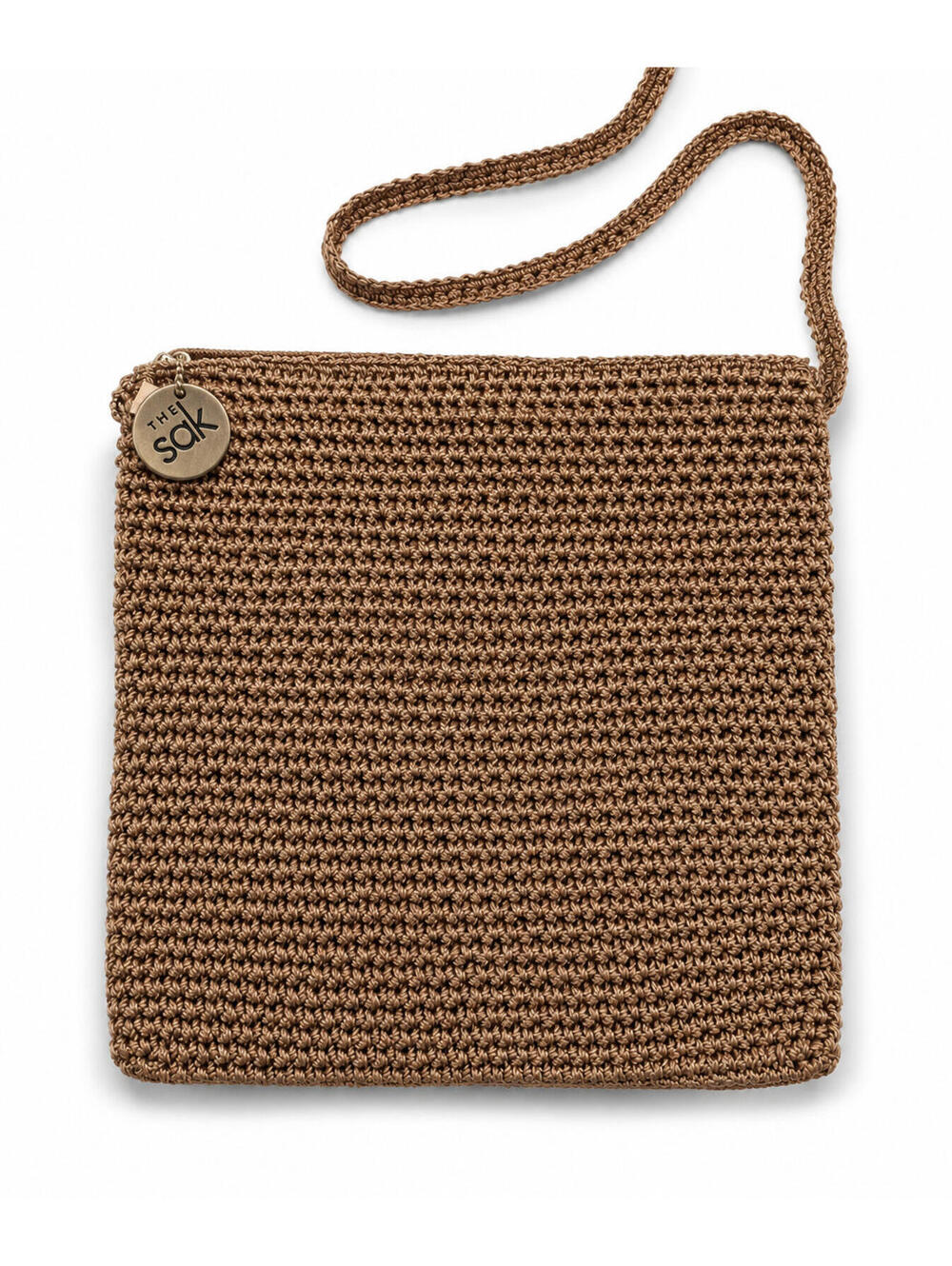 SAK Brown Crocheted Crossbody Bag w/ Braided Shoulder Strap BOHO Style